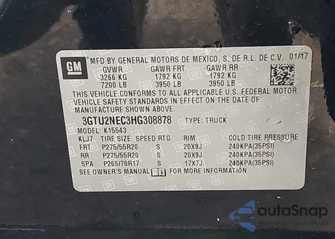 2017 GMC Sierra 1500 Slt z USA, uszkodzony, nr VIN 3GTU2NEC3HG308878
